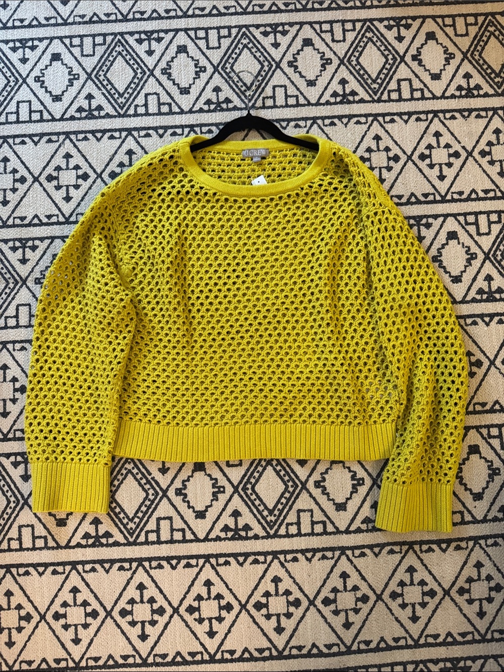 J. Crew Open-Knit Crewneck Sweater in Bright Yellow